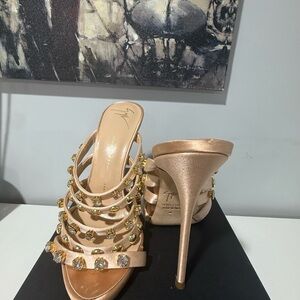 Giuseppe Zanotti Raso Doppiato Style Gold tone embellished Rhinestones.
